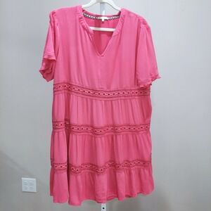 Kate & Sam Womens Hot Pink Tiered Crochet Lace V-Neck Mini Dress XL